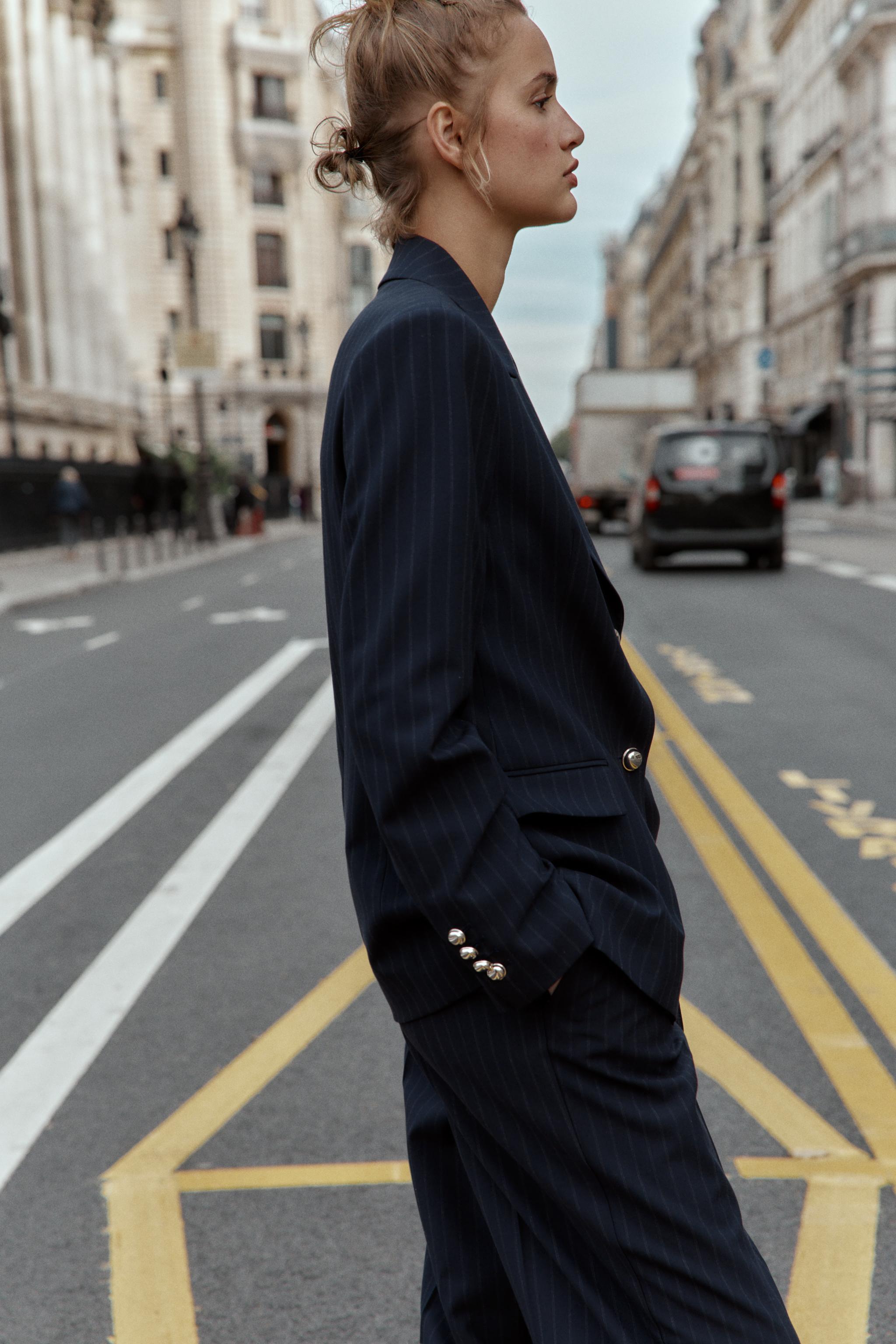 PINSTRIPE BLAZER WITH SHOULDER PADS